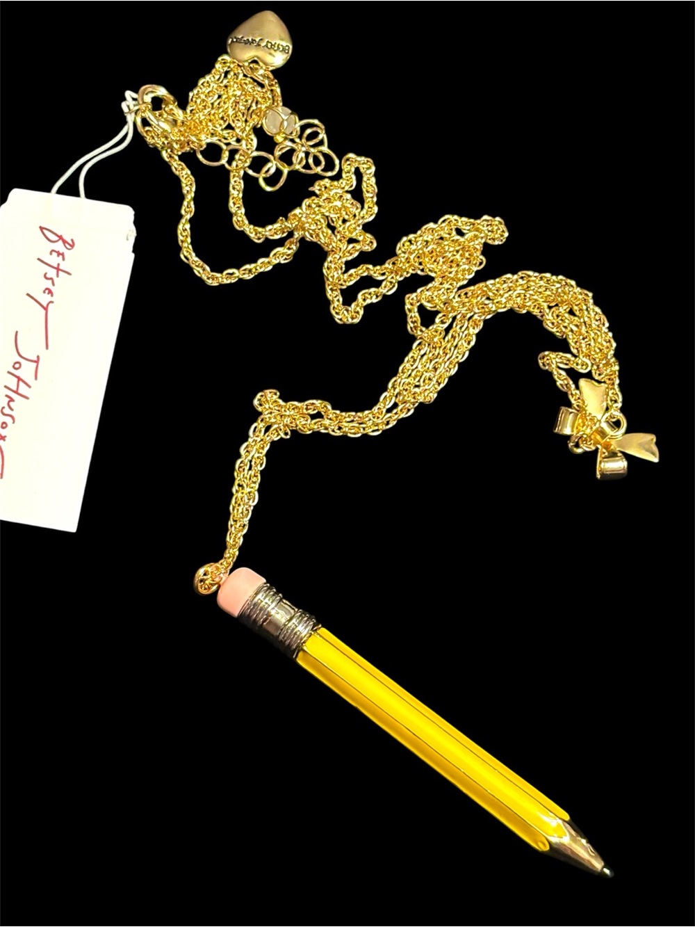 NWT•Betsey Johnson Yellow Enamel Pencil Pendant Long Necklace - Picture 5 of 7